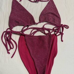 Good American Sparkly Pink Bikini Set